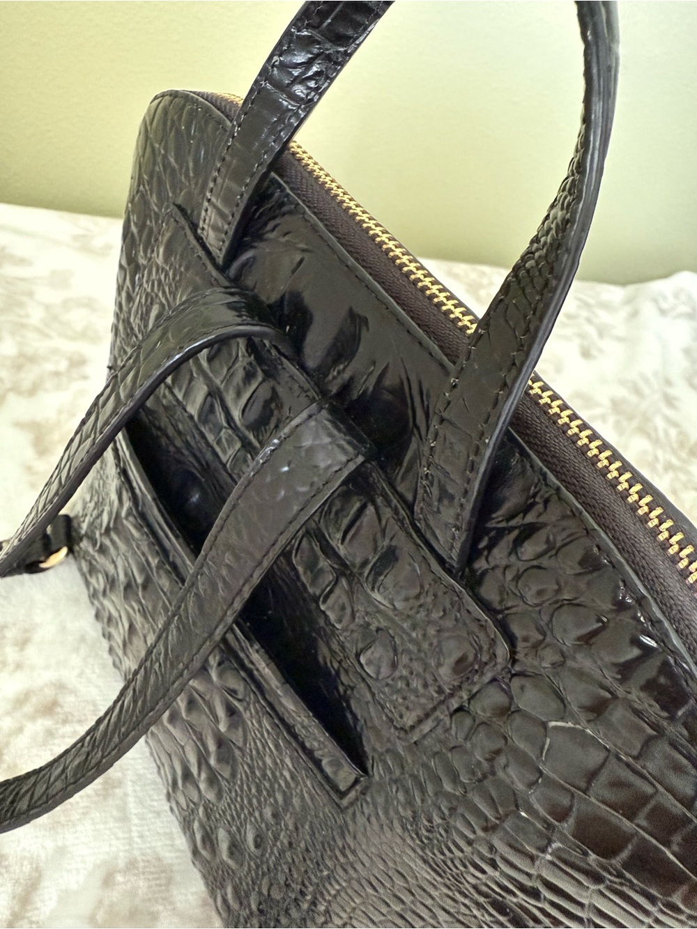 Brahmin Black Croc-Embossed Leather Backpack - Picture 6 of 16